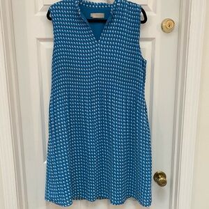 Hobbs London Blue and White Geometric Patterned Dress w Pockets - Size 8